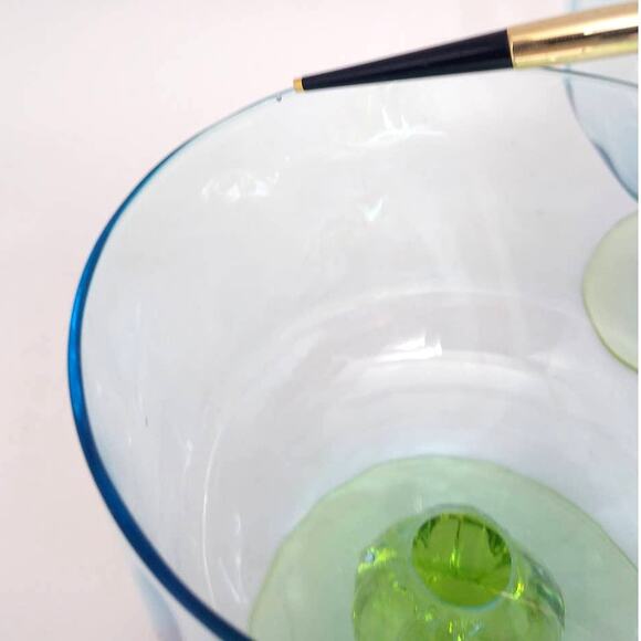 Studio Nova Set of 4 Hand Blown Blue and Green Glass Stemmed  Dessert Bowls - Picture 6 of 7